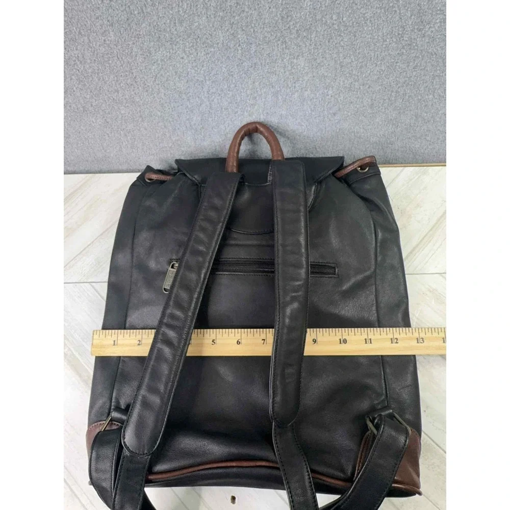 BREE Germany Leather Backpack Purse Black Brown Two Tone Drawstring Flap Bag VTG